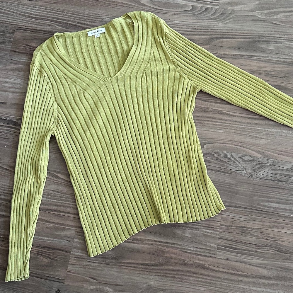SALE — AUTOGRAPH Ribbed V-Neck Pullover Sweater - UK 22/ US 18 - Spring Green